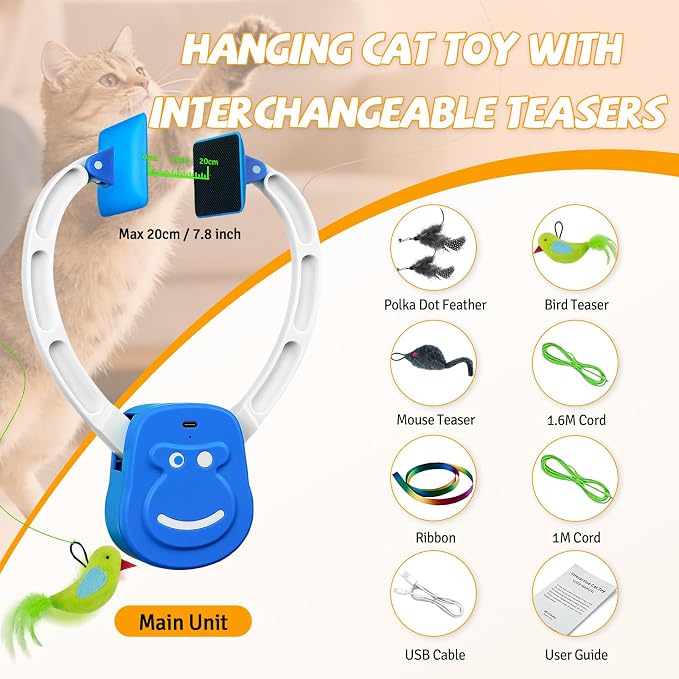 Door Frame Cat Toy for Indoor Cats, Automatic Hanging Toy | Interactive cat toys for indoor cats with 2 play modes: automatic bouncing and rotating; hangs from door frames.