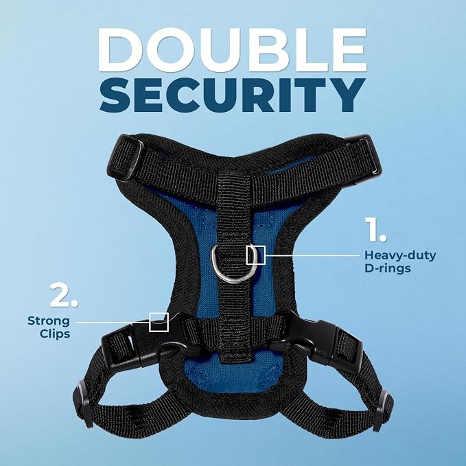 Voyager Escape-Proof Step-in Lock Cat Harness & 5ft Neoprene-Handle Leash Set All-Weather Mesh with Reflective Stitching for Small to Large Cats by Best Pet Supplies, Royal Blue/Black Trim, XS