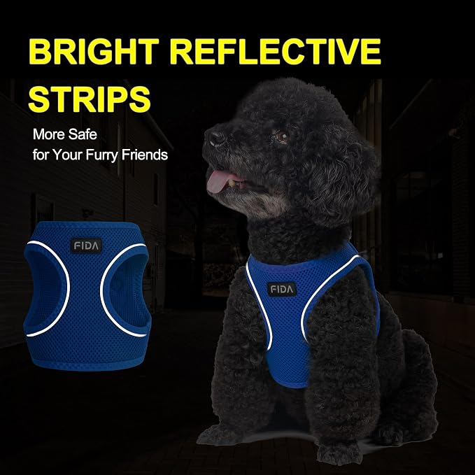 Fida Comfy Dog Harness with Leash, Soft Puppy Vest Escape Proof, Breathable Lightweight Soft Mesh, Adjustable Reflective Step-in Harness for Medium & Large Pet Walking (L, Blue)