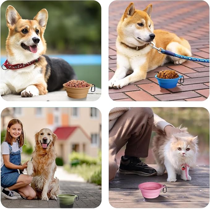 PetBonus Collapsible Dog Bowls, 2 Pack, Grey, Chalk Pink