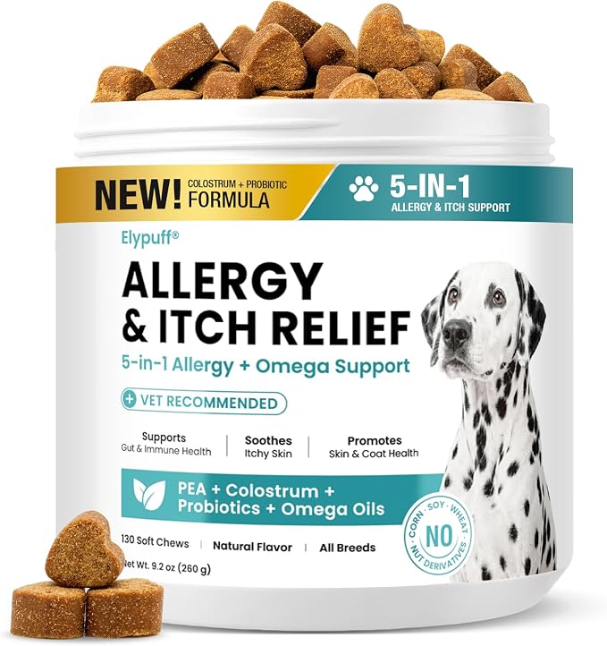 Dog Allergy Chews 130ct - Itch Relief Dog Allergy and Itching Skin Relief Anti Itch Aller Immune Bites for Dogs Licking Paws Treatment - Probiotics Vitamins for Itchy Skin, Ears & Yeast,Chicken Flavor