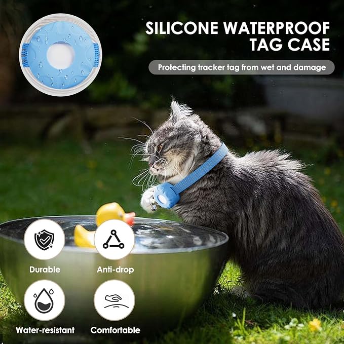Cat GPS Tracker, Waterproof Pet Tracker for Cats, Cat GPS Tracker Collar with Safety Elastic Buckle, Works with Any Collar,Compatible with Apple Find My App (Only iOS), No Monthly Fee, Blue