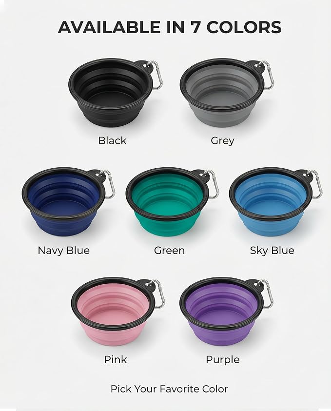 Collapsible Dog Bowls, 2 Pack, with Carabiners, Grey & Black, Medium