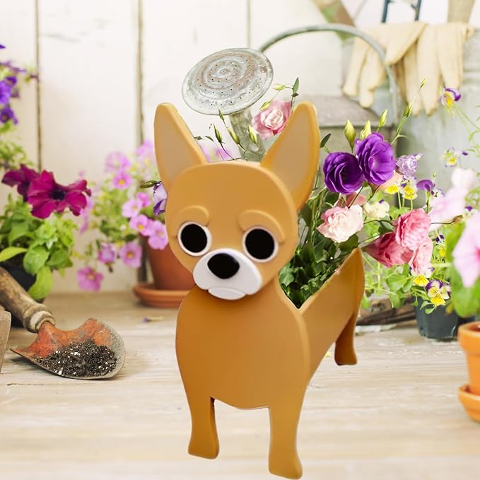 Yellow Chihuahua Dog Planter Pots, Animal Shaped Flower Pot