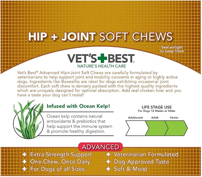 Vet's Best Advanced Hip & Joint Soft Chews for Dogs, 30 Day Supply