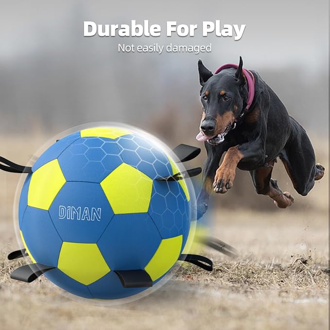 Diman Herding Ball for Dogs with Straps, 25 Inch Horse Balls for Outdoor | Large Dog Toys Balls for Australian Shepherd, Dogs or Horses, Giant Dog Balls for Birthday Gifts, Blue Yellow