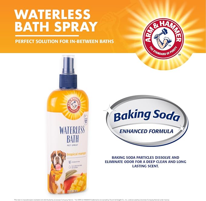Arm & Hammer Deodorizing Waterless Dog Bath Spray, Mango Scent, 8 Fl Oz