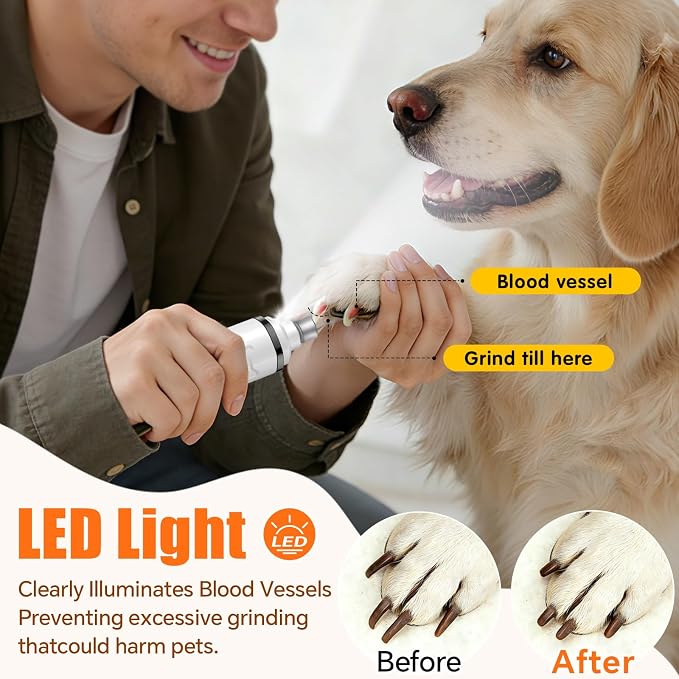 Electric Dog Nail Grinder, 3 Speeds with Lights - Black