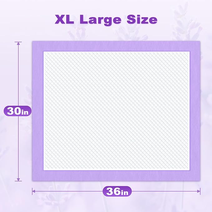 MIZOK Dog Pee Pads 30x36in, Pee Pads for Dogs XL Lavender Scented Odor Eliminating Super Absorbent Up to 10 Cups with 6-Layer Leak-Proof Quick-Dry Purple (40 Counts)