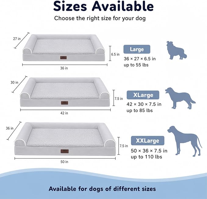 WESTERN HOME Orthopedic Dog Bed for Senior Dogs - Large 36in, Grey