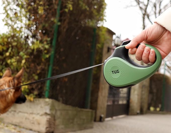 TUG Original Retractable Dog Leash, 16 ft (Large, Green) | 360° Tangle-Free Retraction, 16 ft Tape, Quick Thumb Lock, Anti-Slip Handle, For Dogs Under 110 lbs