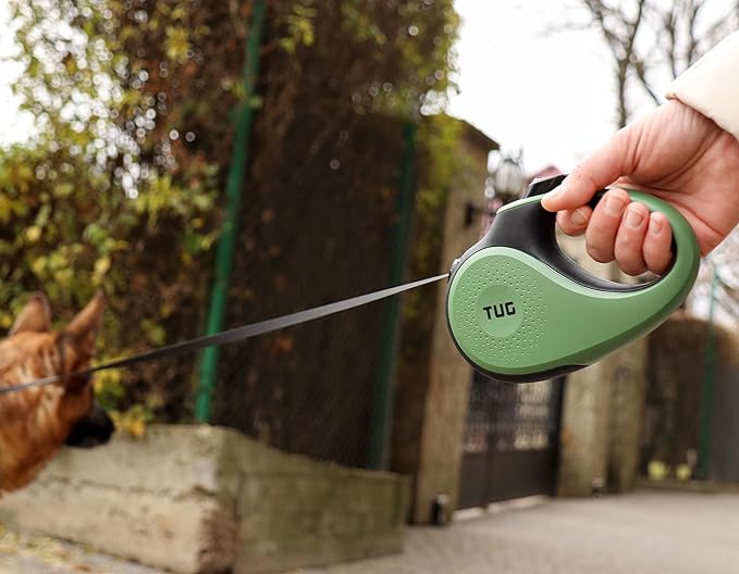 TUG Original Retractable Dog Leash, 16 ft (Medium, Green) | 360° Tangle-Free Retraction, 16 ft Tape, Quick Thumb Lock, Anti-Slip Handle, For Dogs Under 55 lbs