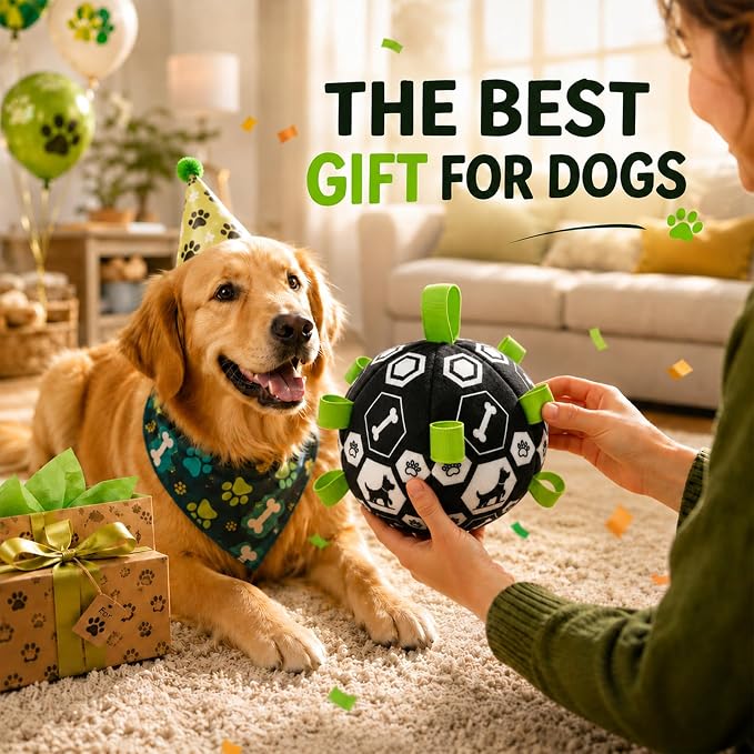 Dog Toys Dog Balls, Dog Soccer Ball Toy with Strap & Built-in Bell | Suitable for Small & Medium Puppies, Dog Birthday, Herding Ball, Birthday Gifts