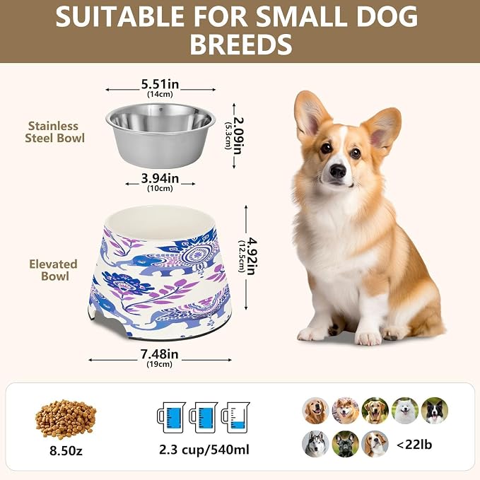 YETTASBIN Elephant Twig Elevated Dog Bowls, Prevention of Vertebrae Disease Raised Dog & Cat Bowl Stand with Removable Stainless Steel Bowls, Non-Slip Spill-Proof Pet Food & Water Bowl Dish