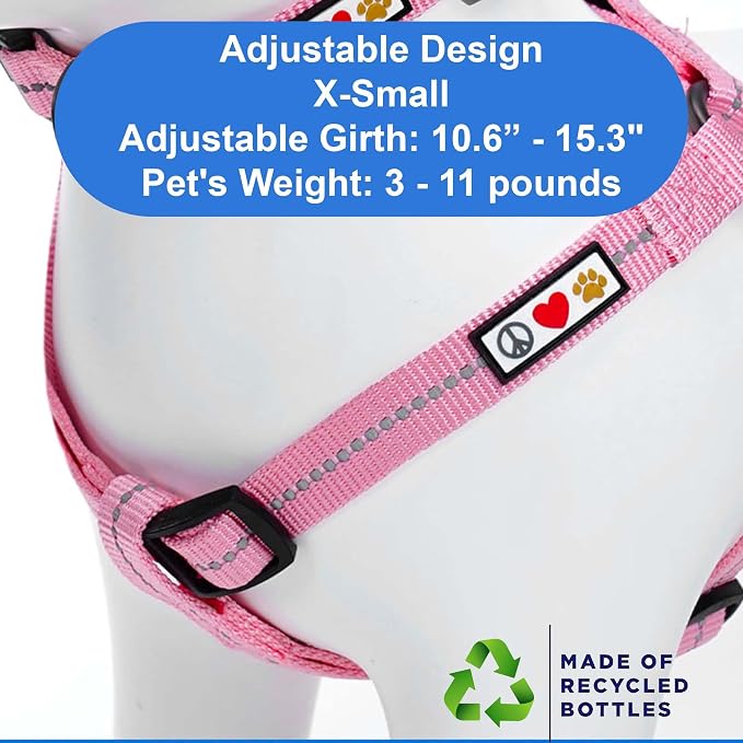Pawtitas Recycled Reflective Step-in Dog Harness – Adjustable No-Pull Vest for Puppies to Seniors, Safe & Comfortable XS Pink