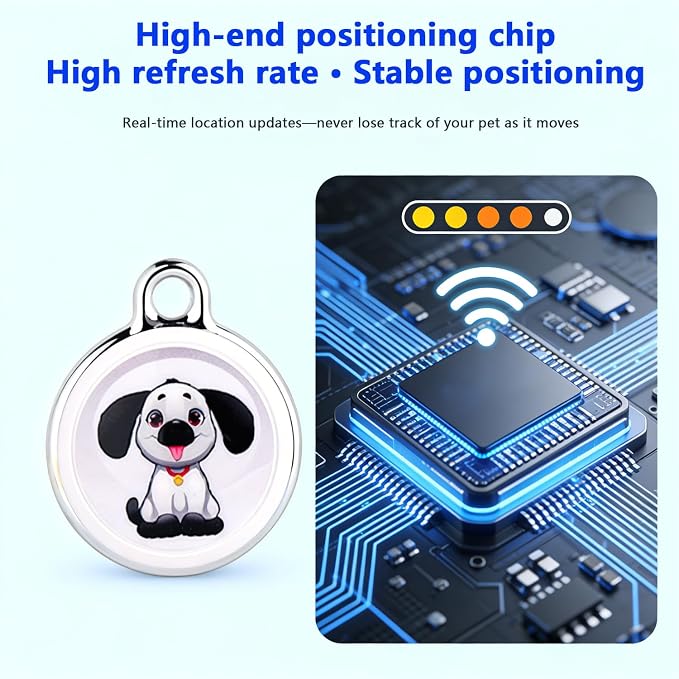 GPS Pet Tracker for Dogs & Cats, No SIM Card or Monthly Fees, iOS & Android | 1-Minute Location Updates, 1-Year Replaceable Battery, IPX7 Waterproof Design with Built-In Attachment Loop
