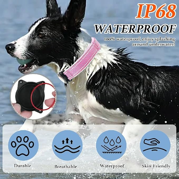 Upgrade Dog Collar with AirTag Holder, IP68 Waterproof, Pink, XL | 1000D Nylon, Reflective Stitching for Night Visibility, Adjustable Soft Padded, Ultra-Durable, for Small Medium Large Dogs
