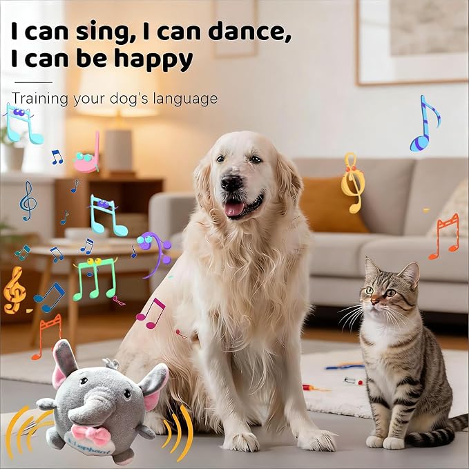 Interactive Dog Toys,Active Moving Pet Plush Toy with Recording and Music Modes,Jumping Squeaky Song shaking Interactive Dog Ball,Rechargeable Dog Toys to Keep Them Busy,Animal Plush Pet Toy(Elephant)