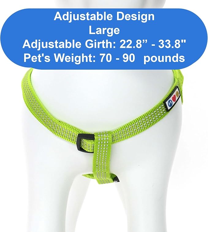 Pawtitas Reflective Step-in Dog Harness – Adjustable No-Pull Vest for Puppies to Seniors, Safe & Comfortable, L Green