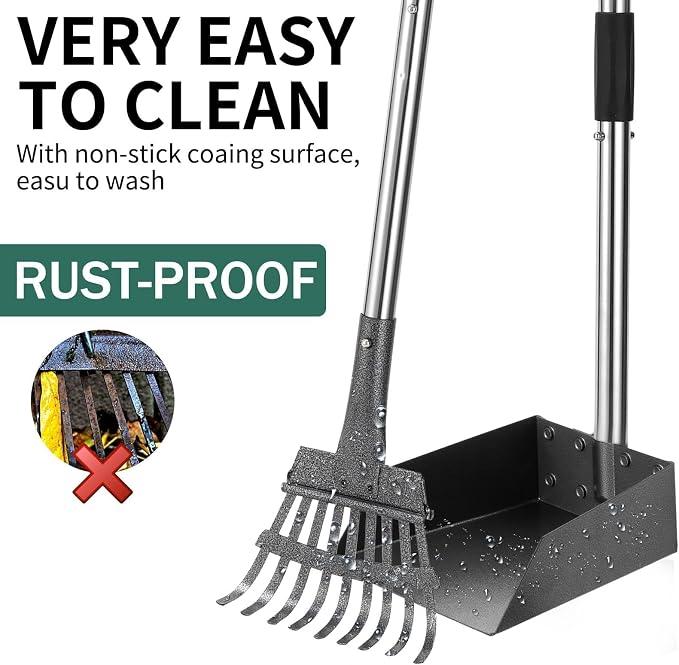 SCENEREAL Dog Pooper Scooper for Yard-Tray & Rake Set, Long Handle Metal Poop Scooper for Large Medium Small Dogs, Pet Waste Removal Scoop with No Bending Detachable for Outdoor Grass Dirt Gravel