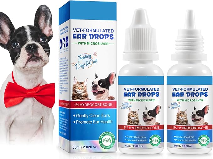 2 Pack Dog & Cat Ear Infection Treatment Drops with 1% Hydrocortisone