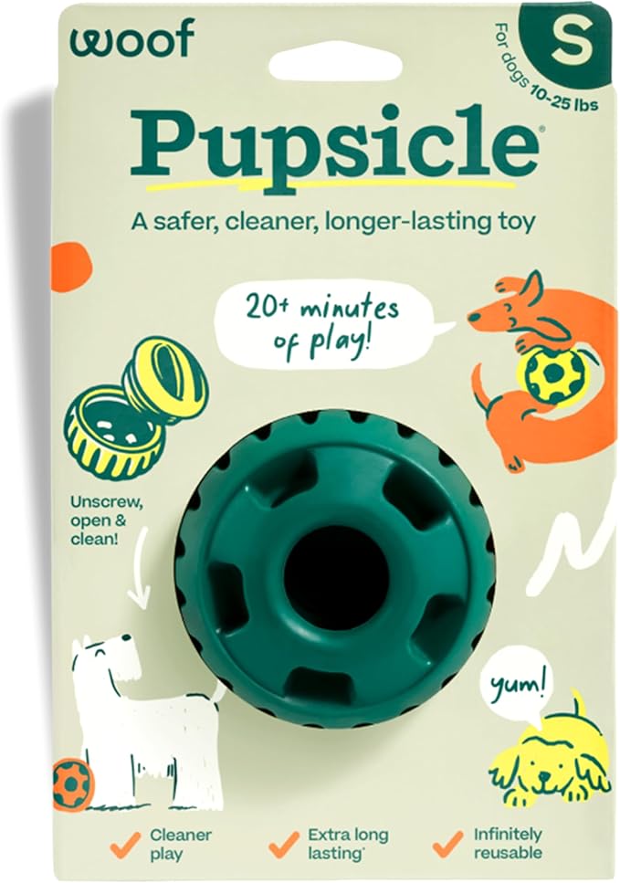 WOOF Pupsicle Interactive Dog Ball Toy for Dogs Small 10-25 lbs - Green | Long-lasting enrichment toy for small dogs, easy-fill design, low-mess play, made of natural rubber, easy to clean
