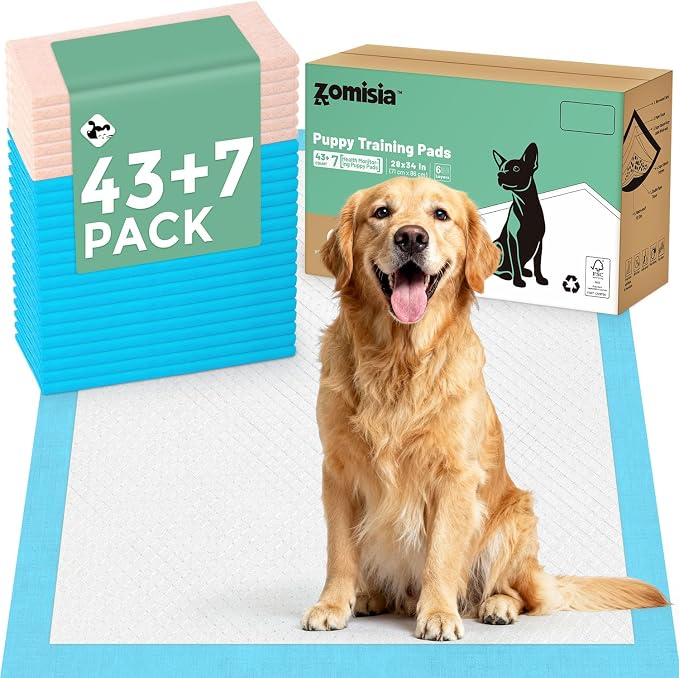 ZOMISIA Health Monitoring Puppy Pee Pads for Dogs Extra Large - 28" x 34" 7 Color Changing Pee Pads with pH Indicator + 43 Dog Potty Training Pad, Odor-Control, Super Absorbent & Leak-Proof, 50 Count