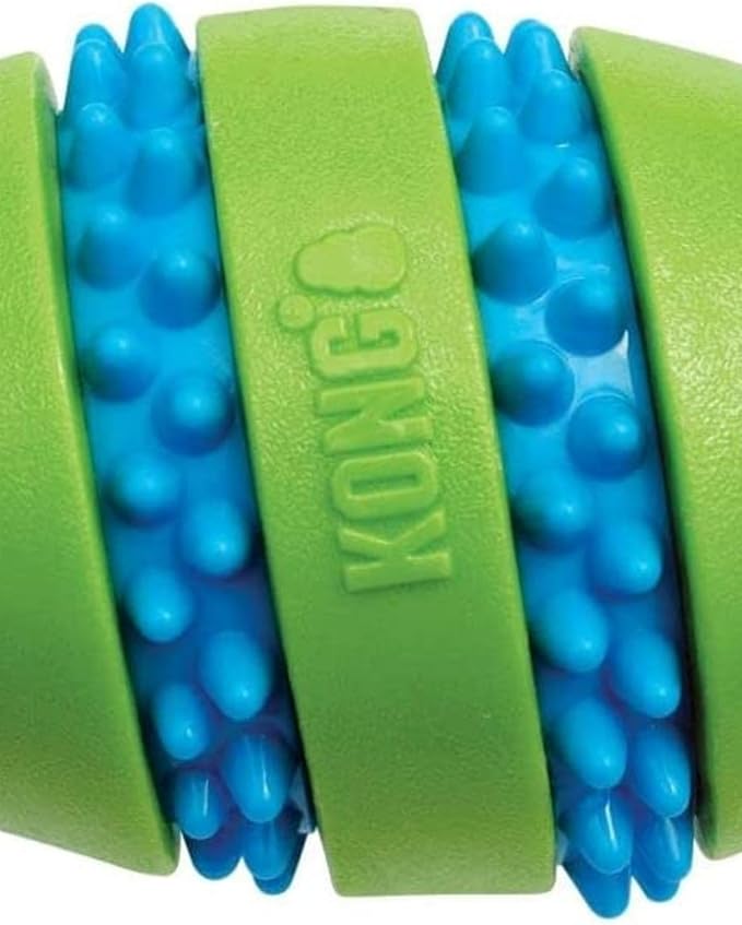 KONG Goomz Dog Toy – Durable Squeaky Chew Ball for Dental Health, Teeth & Gums Massage, Indoor/Outdoor Fetch Play (Football/Ball Combo)
