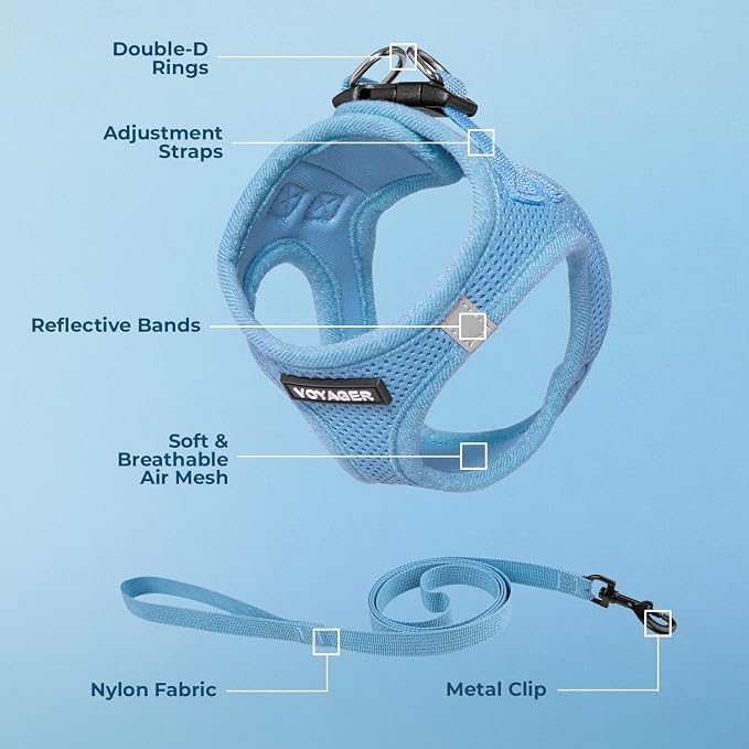 Voyager Step-in Pet Harness - All Weather Mesh, Adjustable Step in Harness for Cats and Dogs by Best Pet Supplies - 307S Baby Blue, M