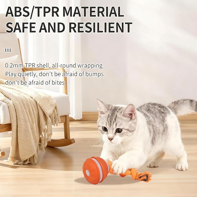 2 Pack Interactive Dog & Cat Ball, Auto Chirping, Rechargeable, Self Play | Motion activated, chirp sound, USB-C fast charge, indoor play, boredom relief for small dog & cat, blue orange 2 pack