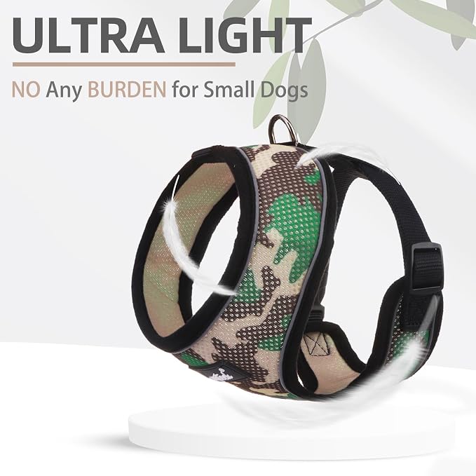 PUPTECK Soft Mesh Dog Harness and Leash Set Pet Puppy Cat Comfort Padded Vest No Pull Harnesses, Camouflage, S