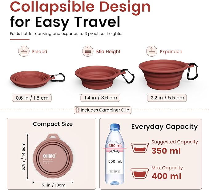 OHMO Collapsible Dog Bowl, 2 Pack, 12oz/400ml
