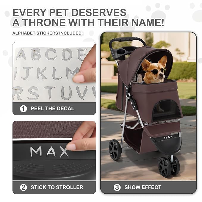 MoNiBloom Foldable Pet Stroller - Coffee, up to 33lbs