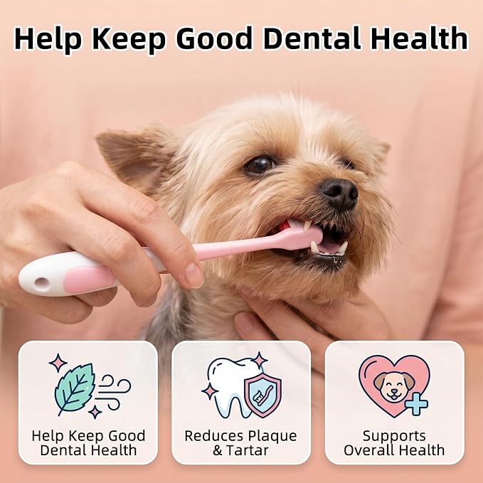 2 Pcs Small Dog Toothbrush, Puppy Toothbrush & Cat Tooth Brush, Ultra Soft Bristles Pet Toothbrush for Tiny to Medium Pets, Dental Care Kit for Kitten & Small Dogs (Pink)