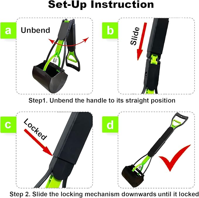 ienjoyed 2 Pieces Pooper Scooper, Large Pooper Scooper for Dogs Heavy Duty, Dog Pooper Scooper with Long Handle & High Strength Durable Spring, Foldable Dog Poop Pick Up(28-inch)