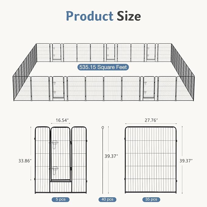 DUMOS Dog Playpen Indoor/Outdoor, Metal, 40in, 40 Panels, Foldable with Door