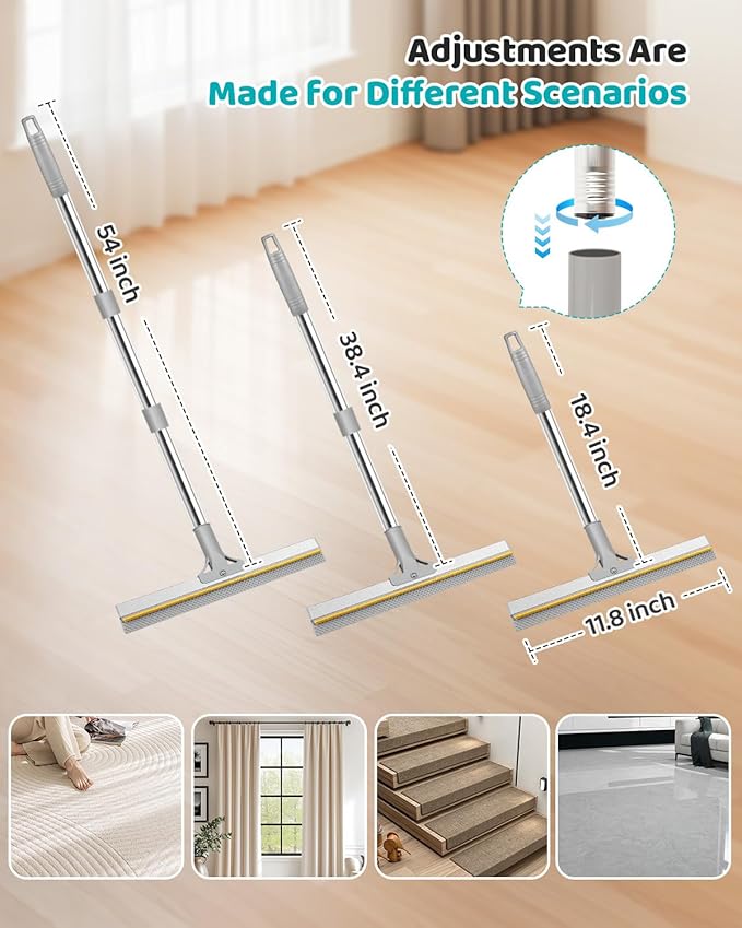 Pet Hair Remover for Carpet, 54 Inch Adjustable Long Handle Carpet Rake for Pet Hair Removal, 3 Piece Dog Hair Carpet Rake and Carpet Scraper Tool for Rugs, Couch, Stairs, Furniture