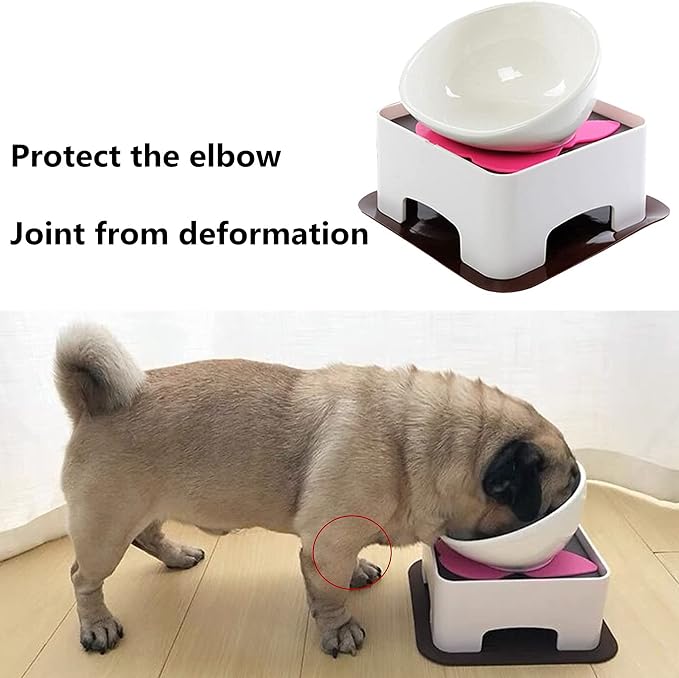 Bulldog Bowl Anti-Slip Dog Cat Dish Detachable Dog Bowls Pet Sterile Tilted Pet Feeder Slope Base (Black,Ceramic - 1.5 Cup