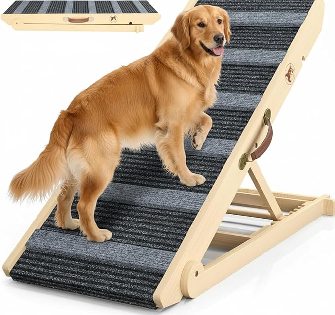 REONEY 𝟮𝟬𝟮𝟲 𝐔𝐩𝐠𝐫𝐚𝐝𝐞𝐝 Dog Ramp, Portable Pet Ramp for Large Small Old Dogs Cats with 7 Adjustable Heights 11" to 26.6", Non-Slip High Traction Ramps for High Bed, Couch, Hold up to 200 LBS