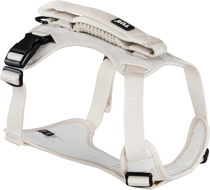TUG Grab Dog Harness with Built-in Magnetic Traffic Leash (Small/Cream) | Padded Magnetic Traffic Handle | Dual Leash Clips | 4-Point Adjustable Fit | Durable Nylon