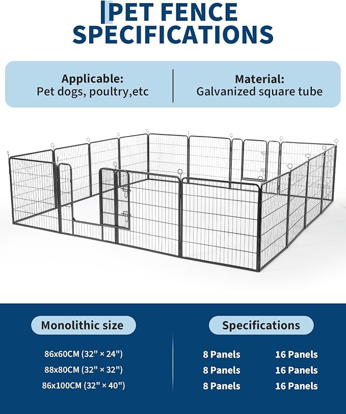 Anti-Rust Dog Playpen, 32in 16 Panels, Secure Gate