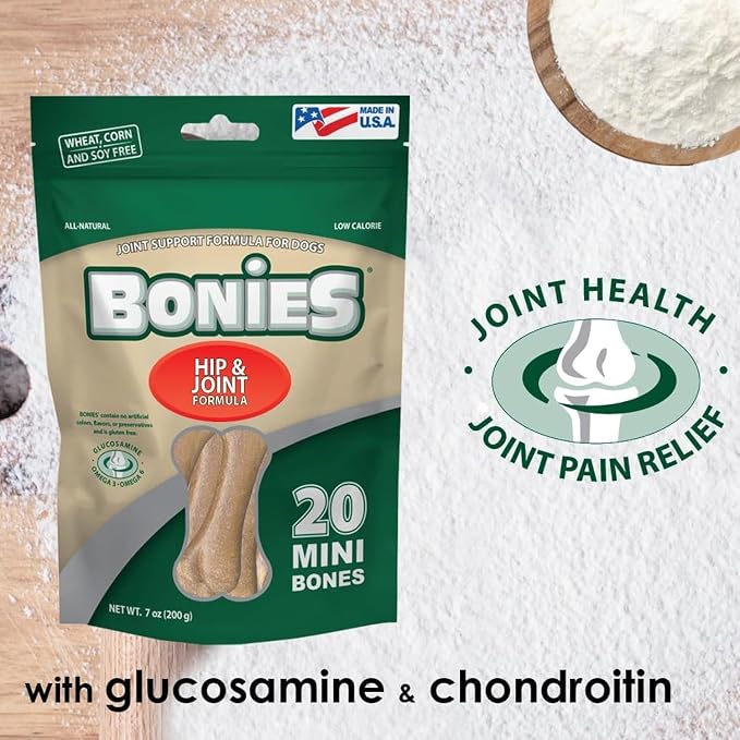 Bonies Natural Hip & Joint Formula Large-Sized Single Bone, Glucosamine & Omega Fatty Acids, Fresh Breath, Clean Teeth, Low Calories, Chicken Flavor, [Large Dogs], 5 Bones