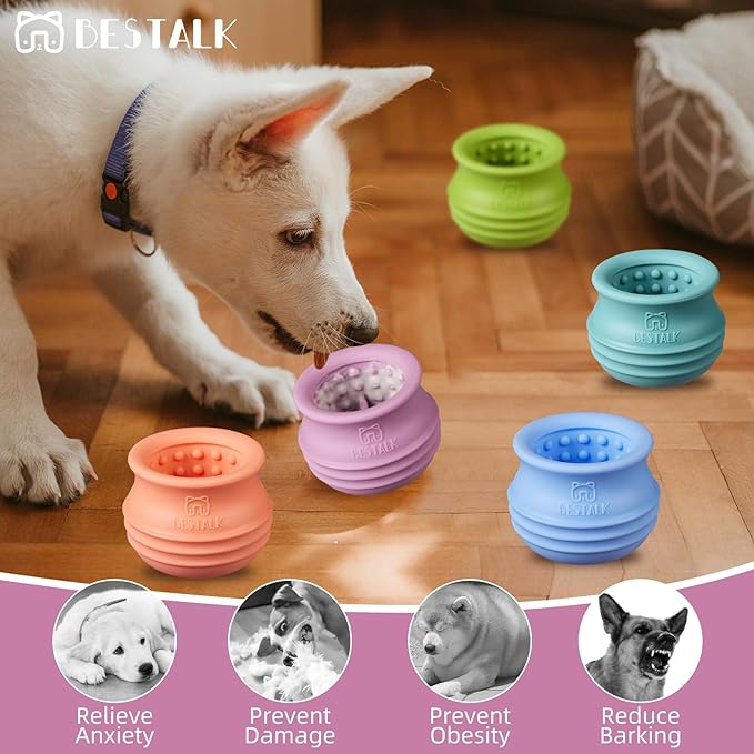 Dog Enrichment Treat Toy, Long-Lasting Wobbly Interactive Freeze Lick Toys for Dogs, Stuffable Puzzle Feeder Toy for Boredom, Silicone Treat Dispensing Chew Toy (Pastel Purple,L)
