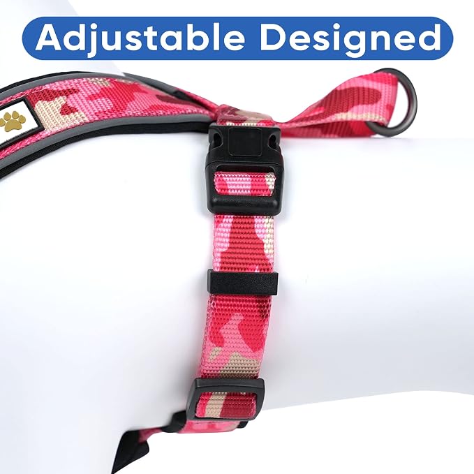Pawtitas Reflective Padded Dog Harness for X-Small Dogs – Adjustable Puppy Step-in Vest | Fits Chest 14–18 in | No Pull Training Harness | XS | Pink Camo