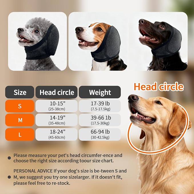 2Pcs Dog Ear Muffs Noise Protection Anxiety Relief for Fireworks Thunder, No Flap Ear Wrap Ear Covers for Bathing Swimming Grooming, Waterproof Elastic Adjustable Dog Snood Comfortable Quiet (Grey, L)