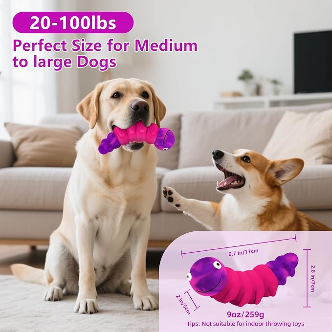 Indestructible Dog Toys for Aggressive Chewers, Tough Toy | Chew Toys for Large and Medium Dogs, Squeaky Rubber & Beef-Flavored Nylon, Dental Care, Boredom & Anxiety Relief