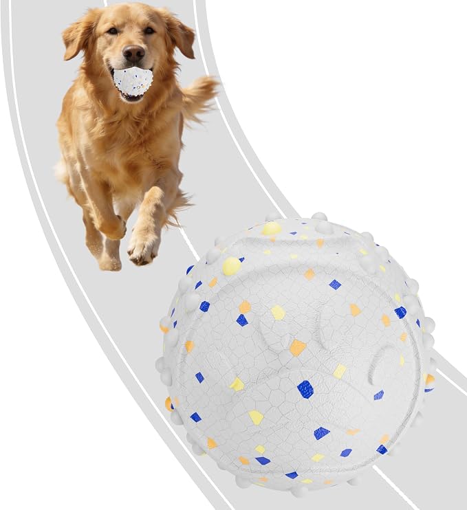 Interactive Dog Balls, Durable Motion Activated Automatic Rolling Ball for Aggressive Chewers, Indestructible Dog Toy Ball for Training Dog Catch and Fetch, Large Medium Small Dog (3in, White)