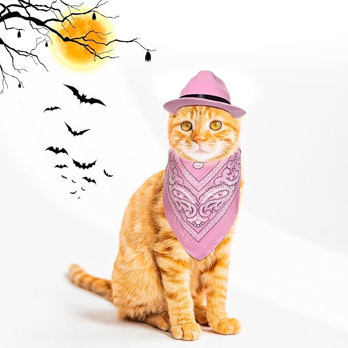 choyaxo Dog Halloween Costumes Pet Cowboy Costume for Dogs Cat Cowboy Hat with Bandana, Cowboy hat:5*6*2inch/ 13*15*5cm, it has a chin strap that make it suitable for most pet. Bandana is 21.5*21.5inch/45*45cm, can be folded for your dog or cat., Pink