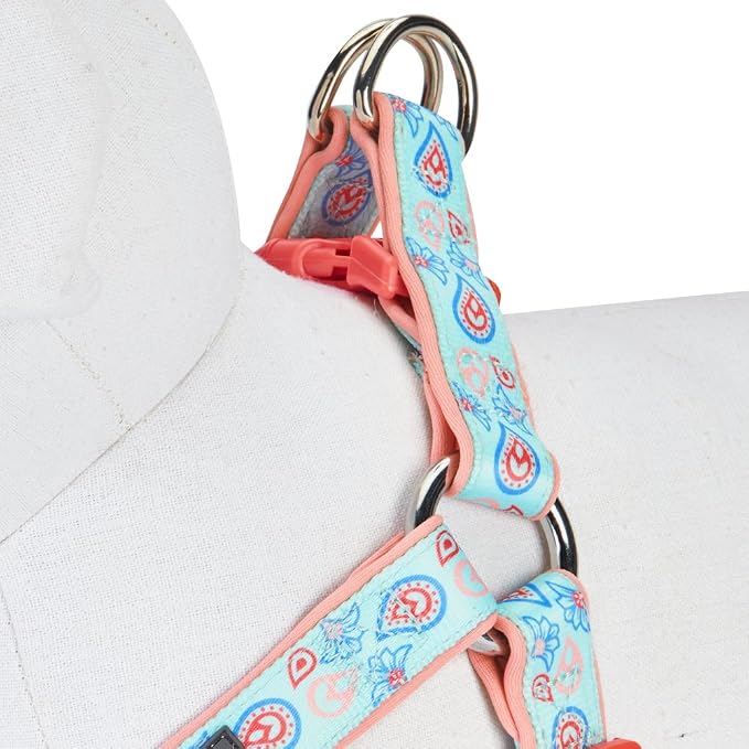 Blueberry Pet 5 Colors Soft & Comfy Step-in Paisley Flower Print Dog Harness, Chest Girth 16.5" - 21.5", Pastel Blue, Small, Adjustable Harnesses for Dogs