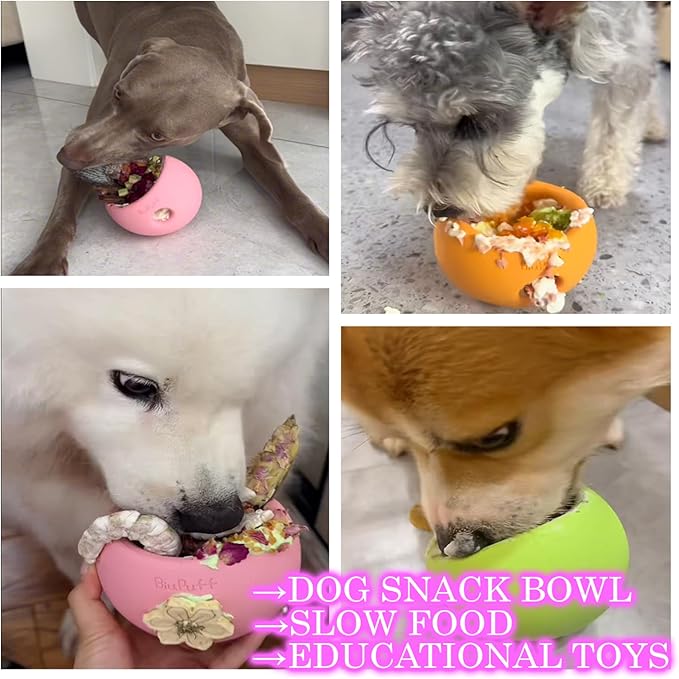 Treat Dispensing Dog Toy & Slow Feeder Bowl, Interactive Puzzle and Mental Toy for Anxiety Relief,Chase Play, and Use as Freezable Lick Bowl(Apple Green, Medium 498g)
